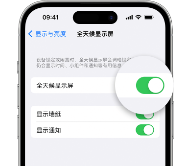 雷波苹果15预约维修分享iPhone15如何设置全天候显示屏幕可见 